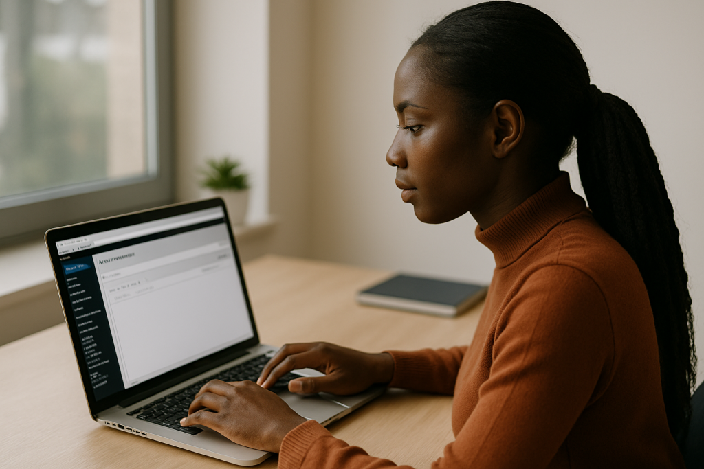 femme-utilise-wordpress-site-web-ordinateur